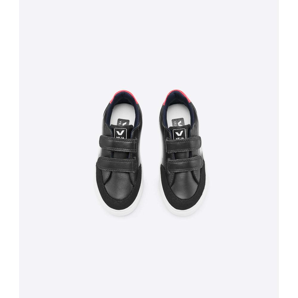 Veja V-12 LEATHER Kids' Sneakers Black/White | NZ 870QMA